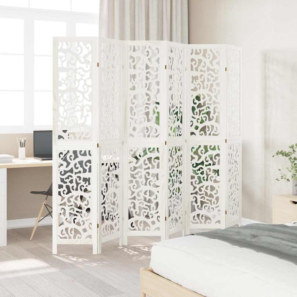 Room Divider 6 Panels White Solid Wood Paulownia